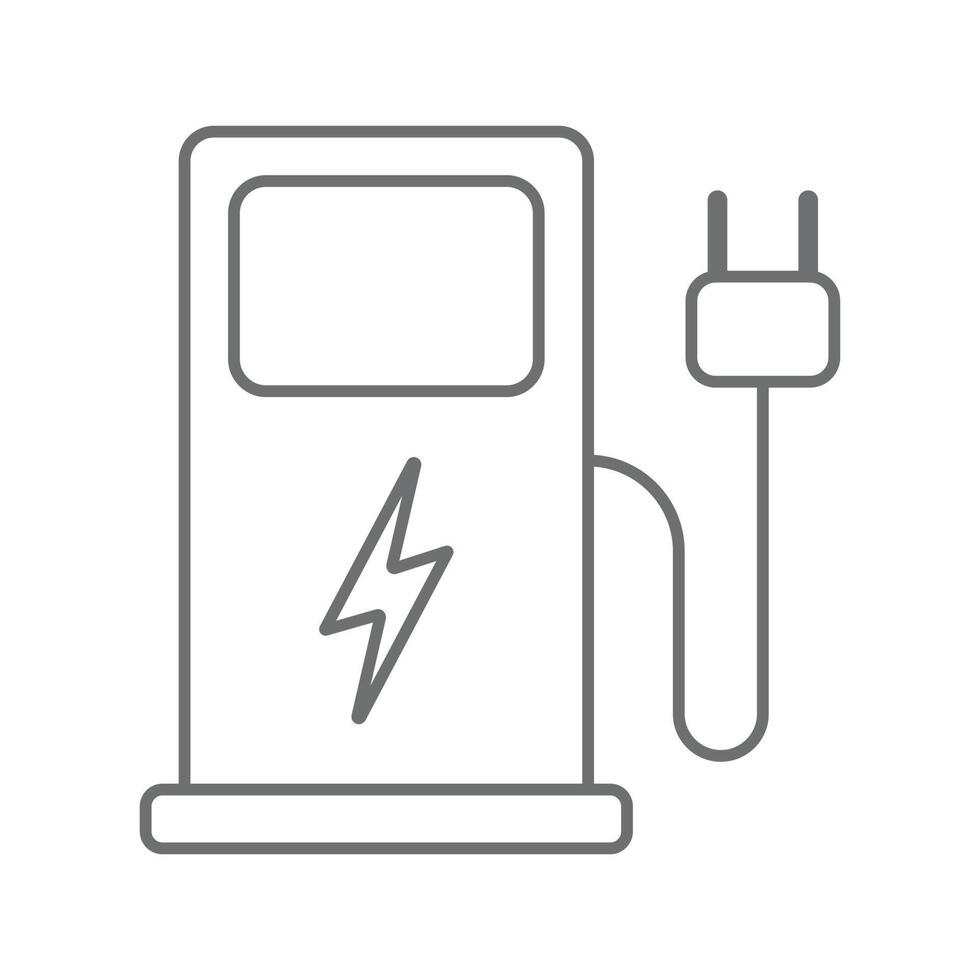 eps10 icono de línea de estación de carga de vehículo eléctrico de vector gris en estilo plano simple aislado en fondo blanco