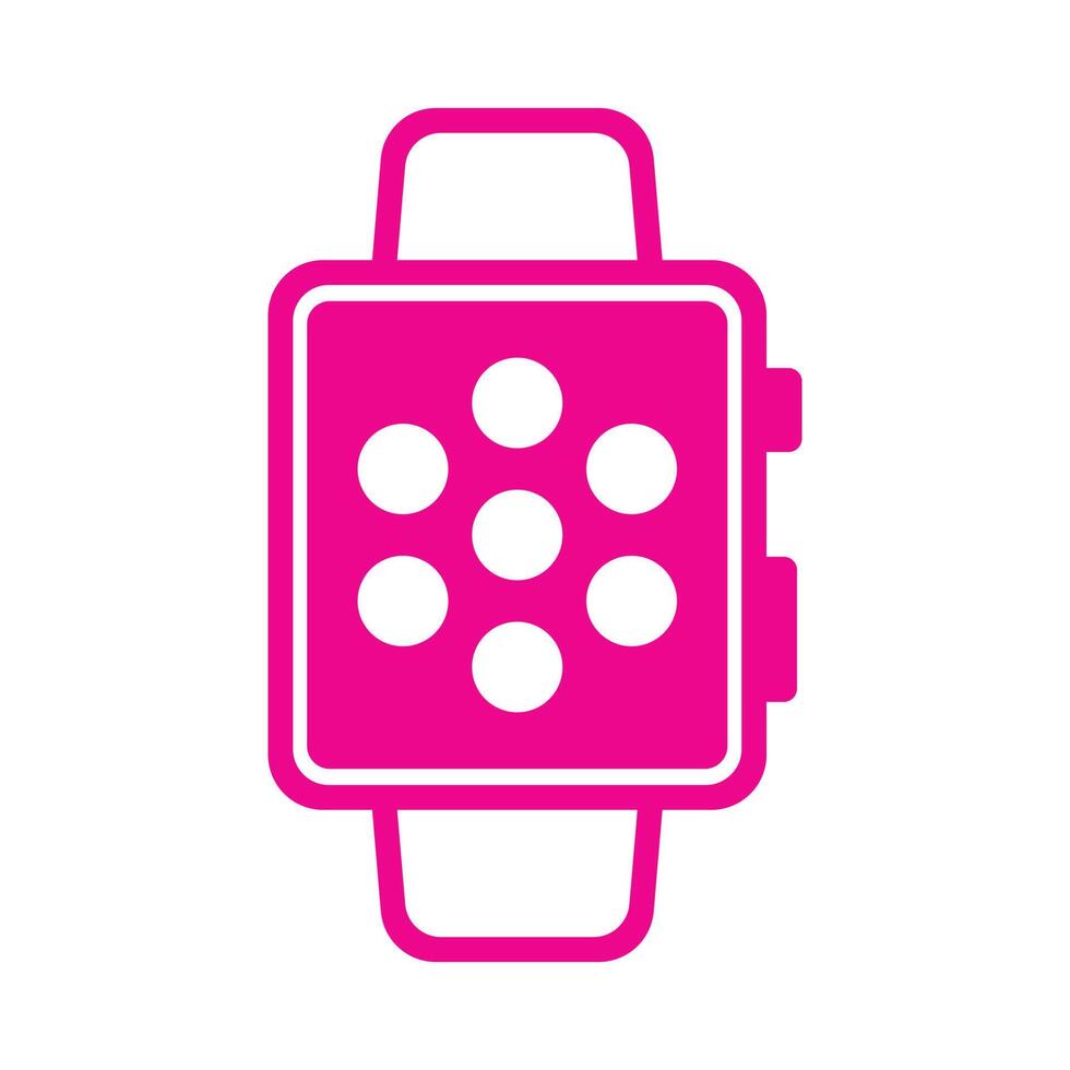 eps10 pink vector smartwatch icon with apps on home screen isolated on white background