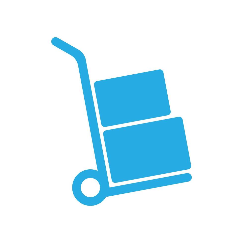 eps10 blue vector Moving hand truck icon in simple flat trendy modern style isolated on white background