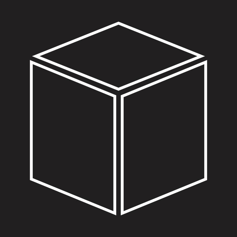 eps10 white vector three dimensional or 3d cube line icon in simple flat trendy style isolated on black background