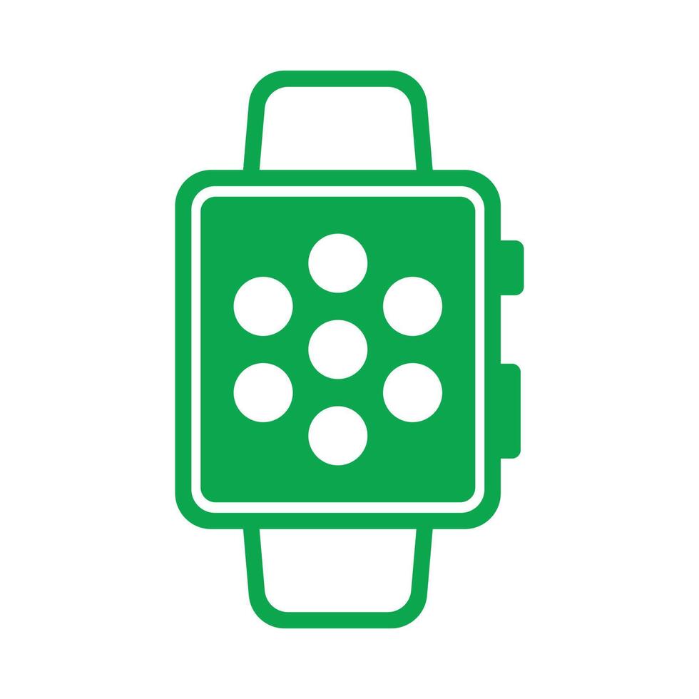 eps10 green vector smartwatch icon with apps on home screen isolated on white background