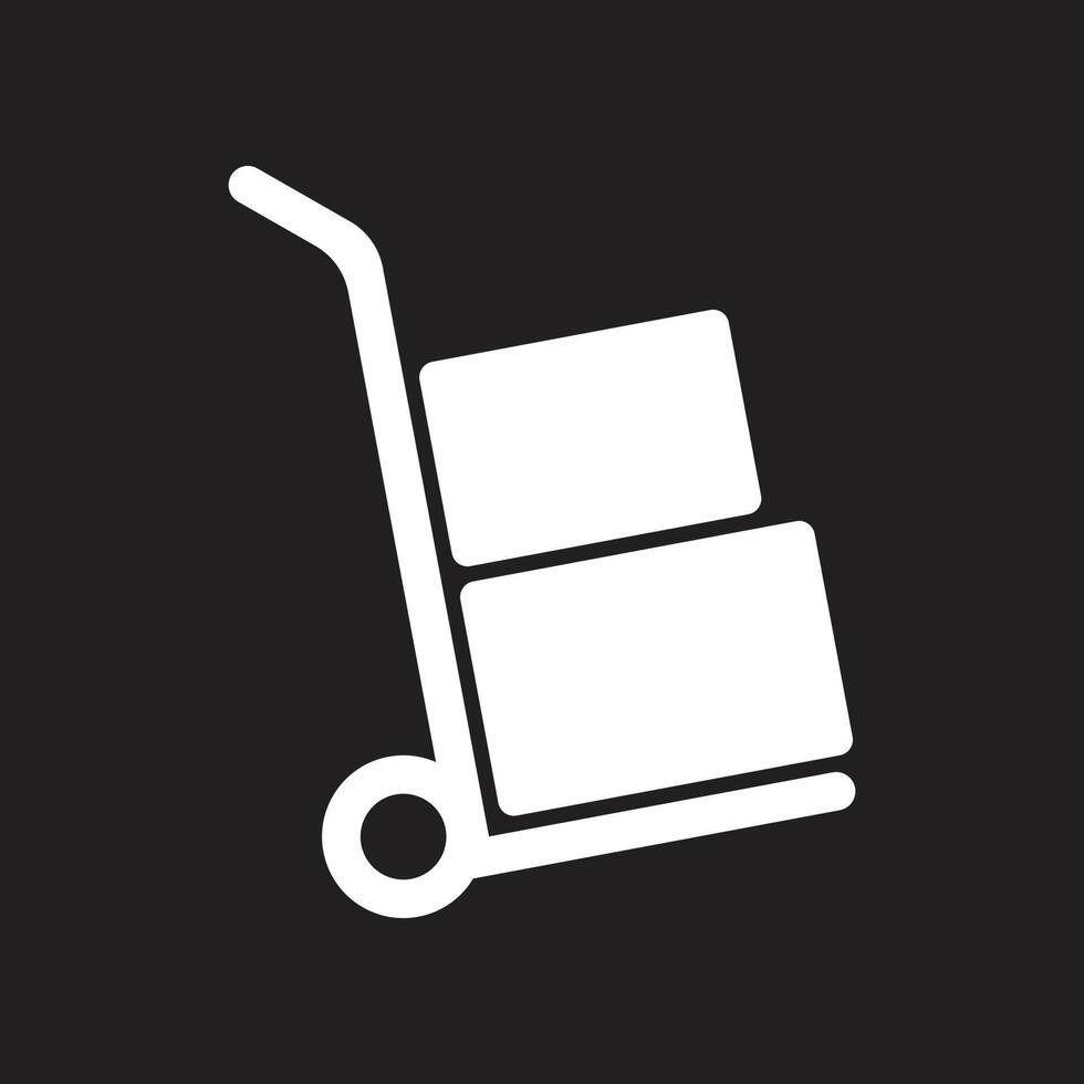 eps10 white vector Moving hand truck icon in simple flat trendy modern style isolated on black background