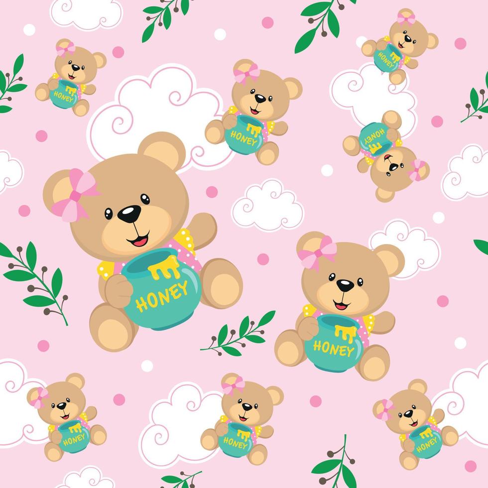 patrón impecable con oso de niña para estampado de tela textil, papel de envolver, cubierta de libro, pijama y patrón de ropa de cama para ilustración de niños vector
