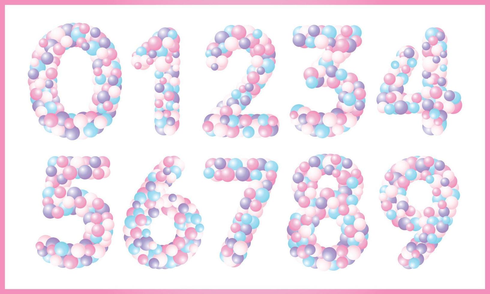 vector set numbers with colored balls. Balloon number design in pastel colors for birthday, baby shower celebration