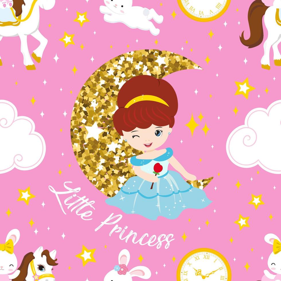 Childish seamless princess and bunny pattern. Creative kids texture for fabric, wrapping, textile, wallpaper, apparel. Vector hand drawn illustration