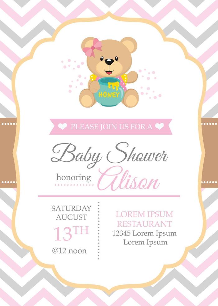 tarjeta de baby shower con linda chica oso vector