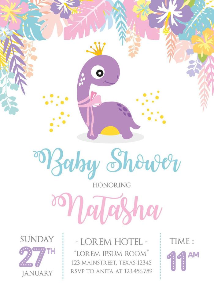 Baby shower invitation with cute dinosaur vector