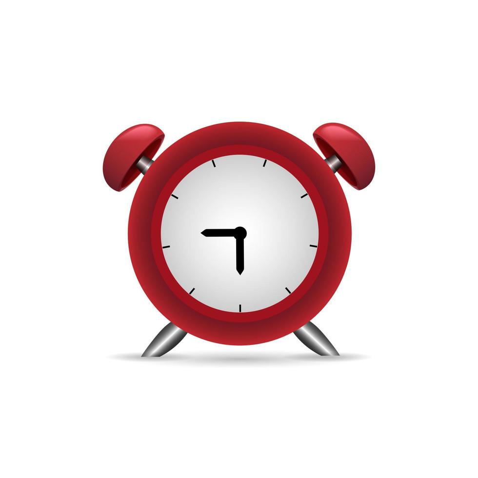 vector ilustración 3d realista de reloj despertador rojo, aislado sobre fondo blanco. reloj de estilo retro. cinco minutos para las doce.