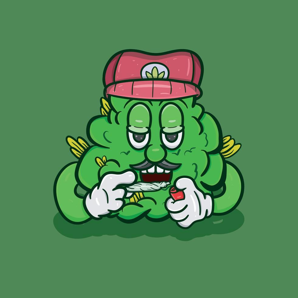 Cartoon Mascot Of  Weed Bud With Weed Cigarette . Vector And Illustration