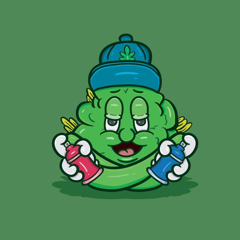 Cartoon Mascot Of  Weed Bud With Spray Paint. Vector And Illustration