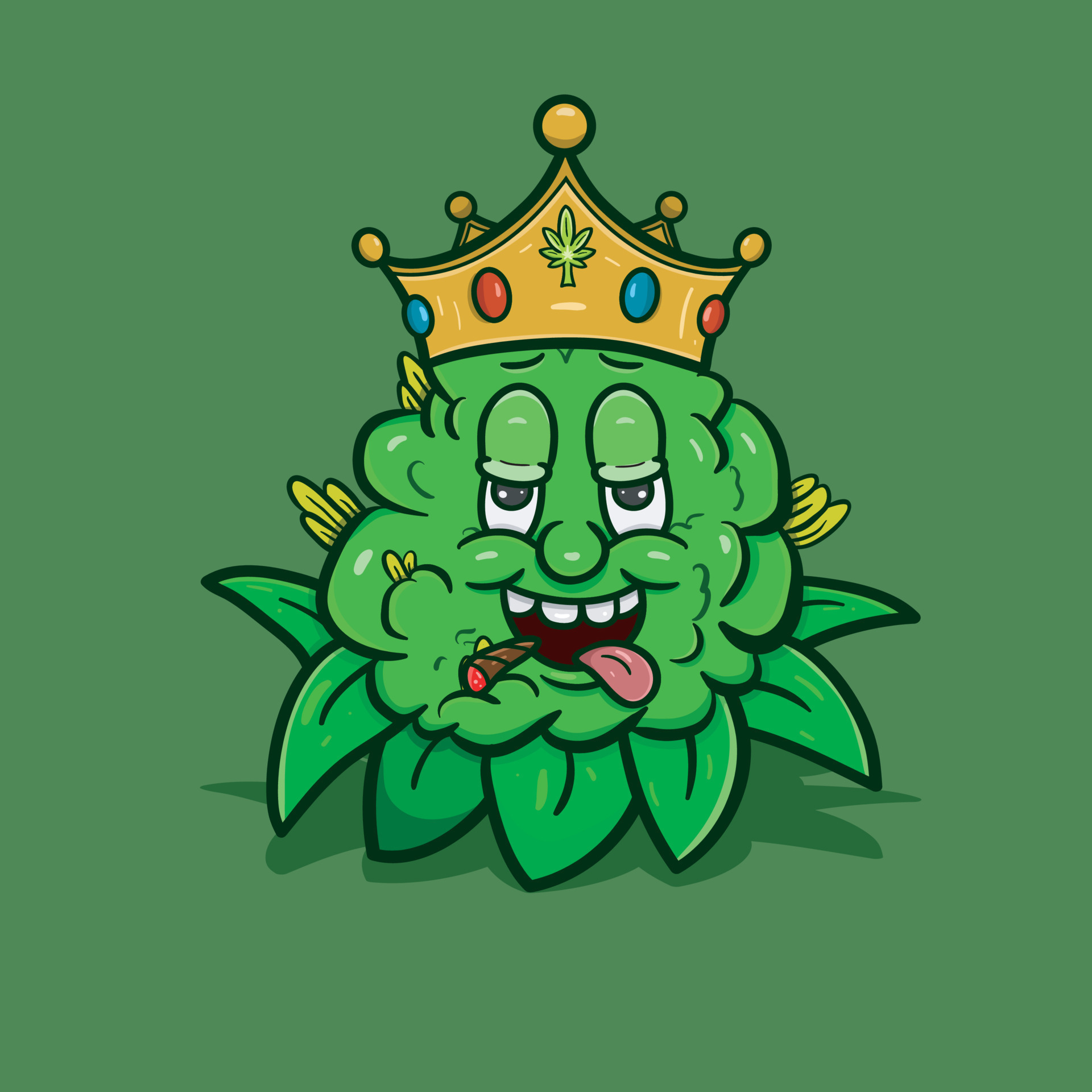 Cartoon Mascot Of Weed Bud Wearing Crown.Vector And Illustration ...