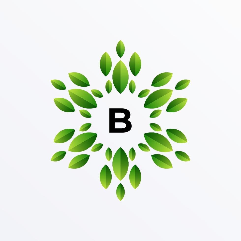 diseño de logotipo de letra b y hoja vector