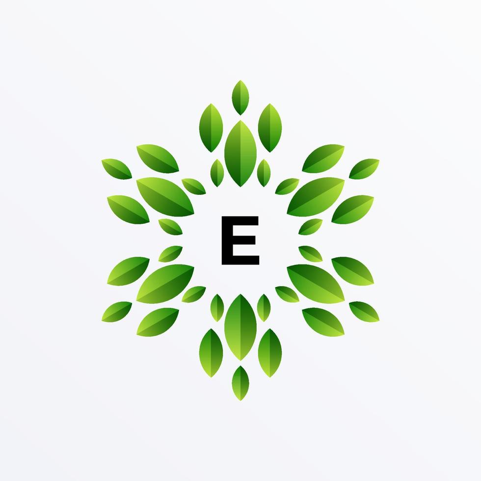 Letter E and Leaf Logo Design vector
