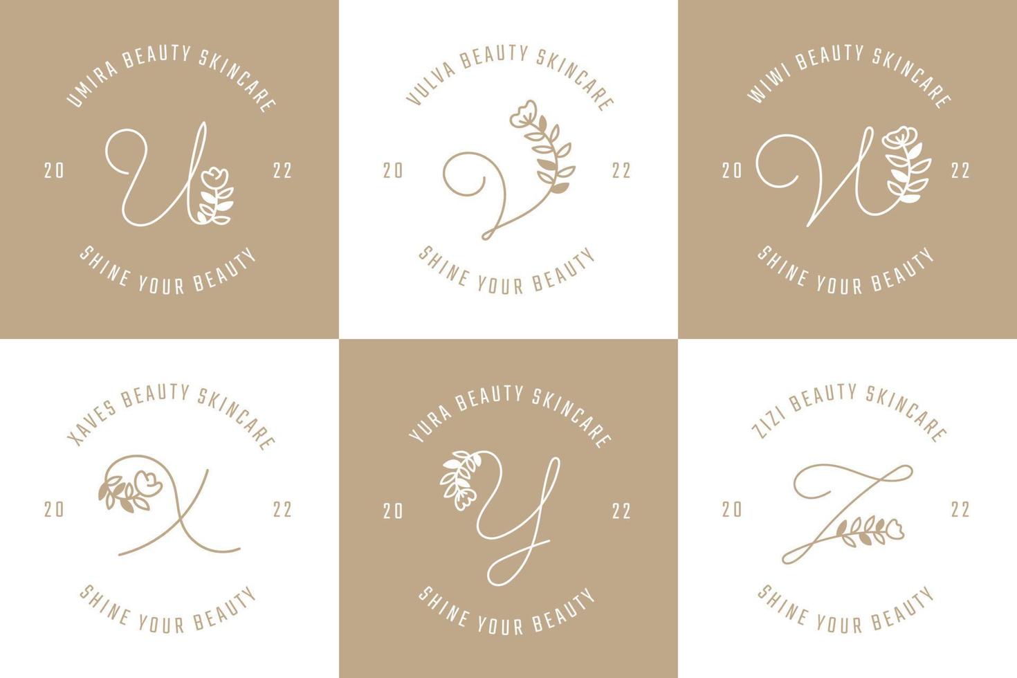 Minimalist and elegant hand drawn letters U to Z floral botanical logo vector