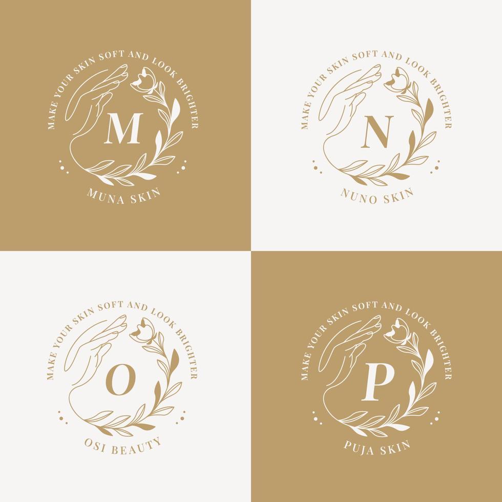 Minimalist and elegant hand drawn letters M to P floral botanical logo vector