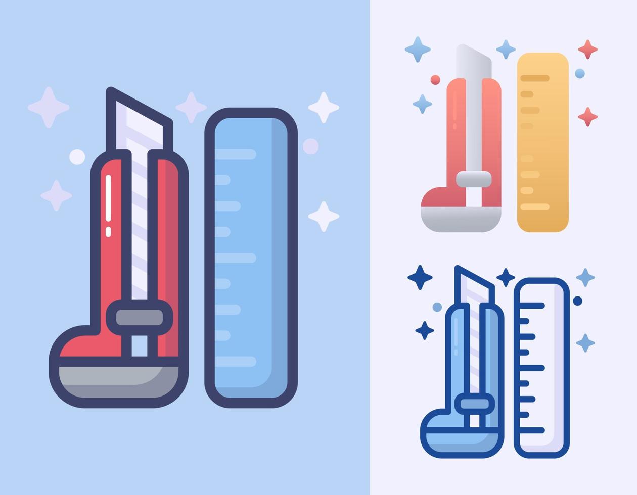 Cutter knife and ruler cartoon vector isolated icon Illustration