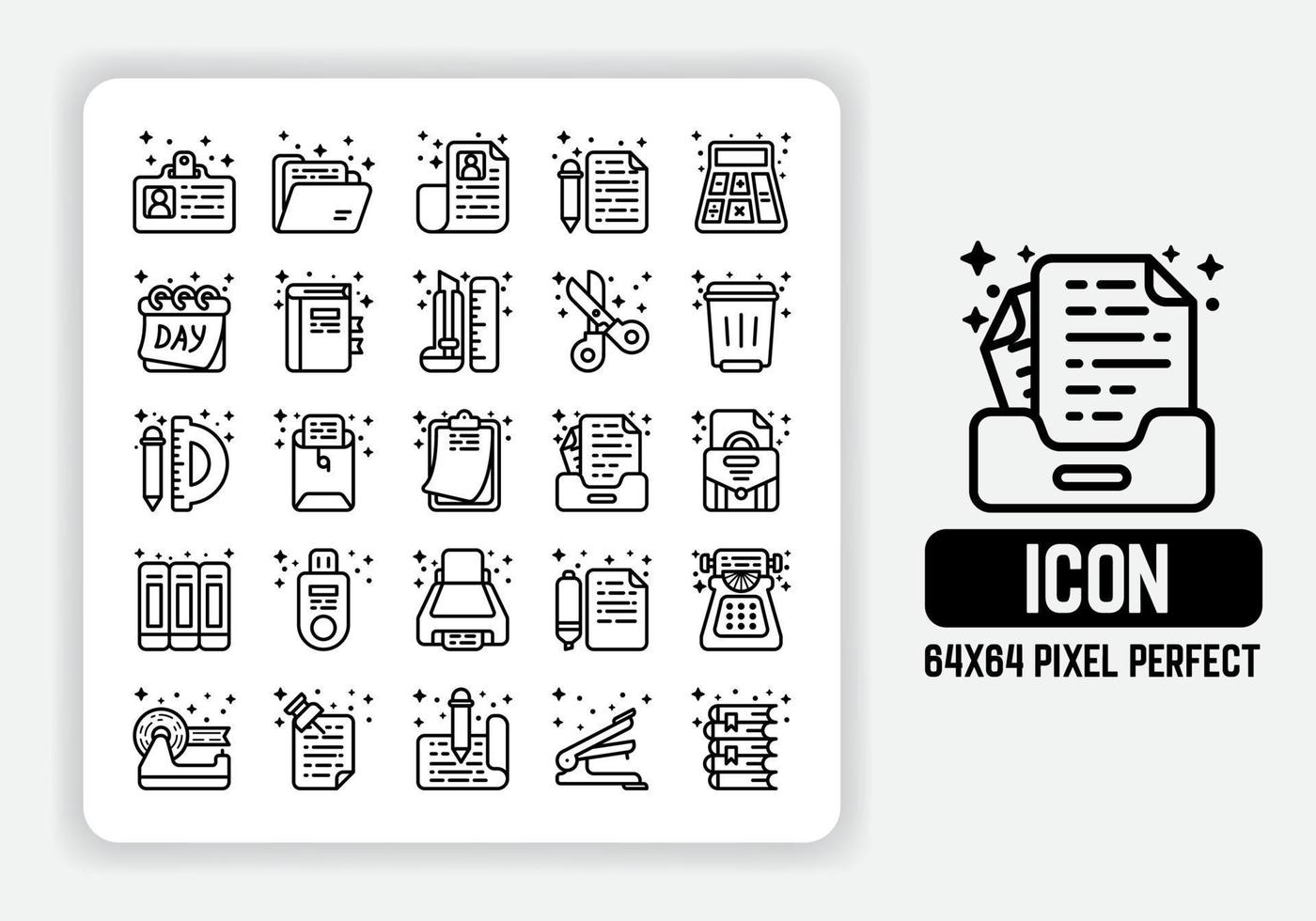 Simple Icons Set of Office Equipment Vector in outline flat design. 64x64 Pixel Perfect