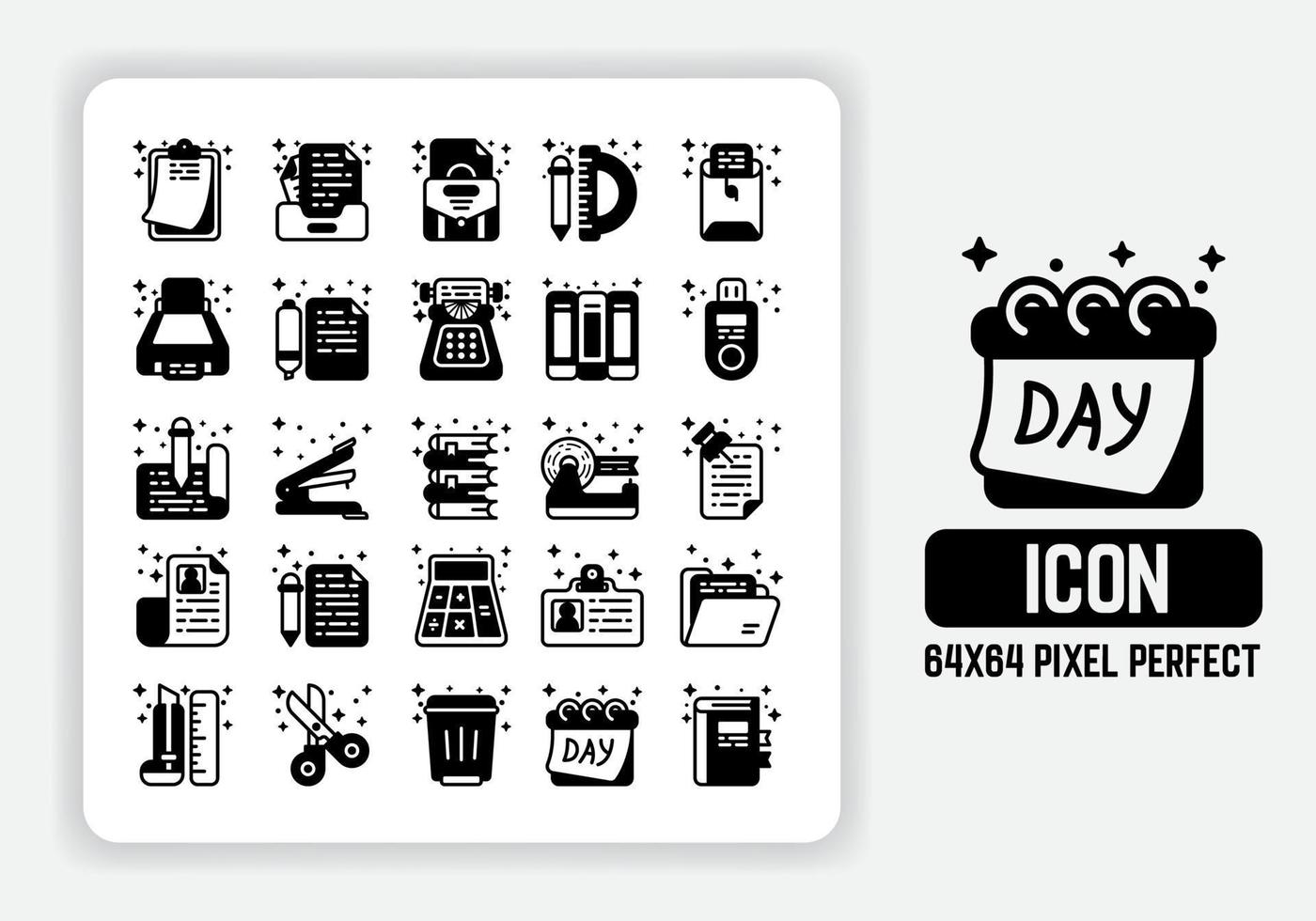 Simple Icons Set of Office Equipment Vector in solid flat design. 64x64 Pixel Perfect