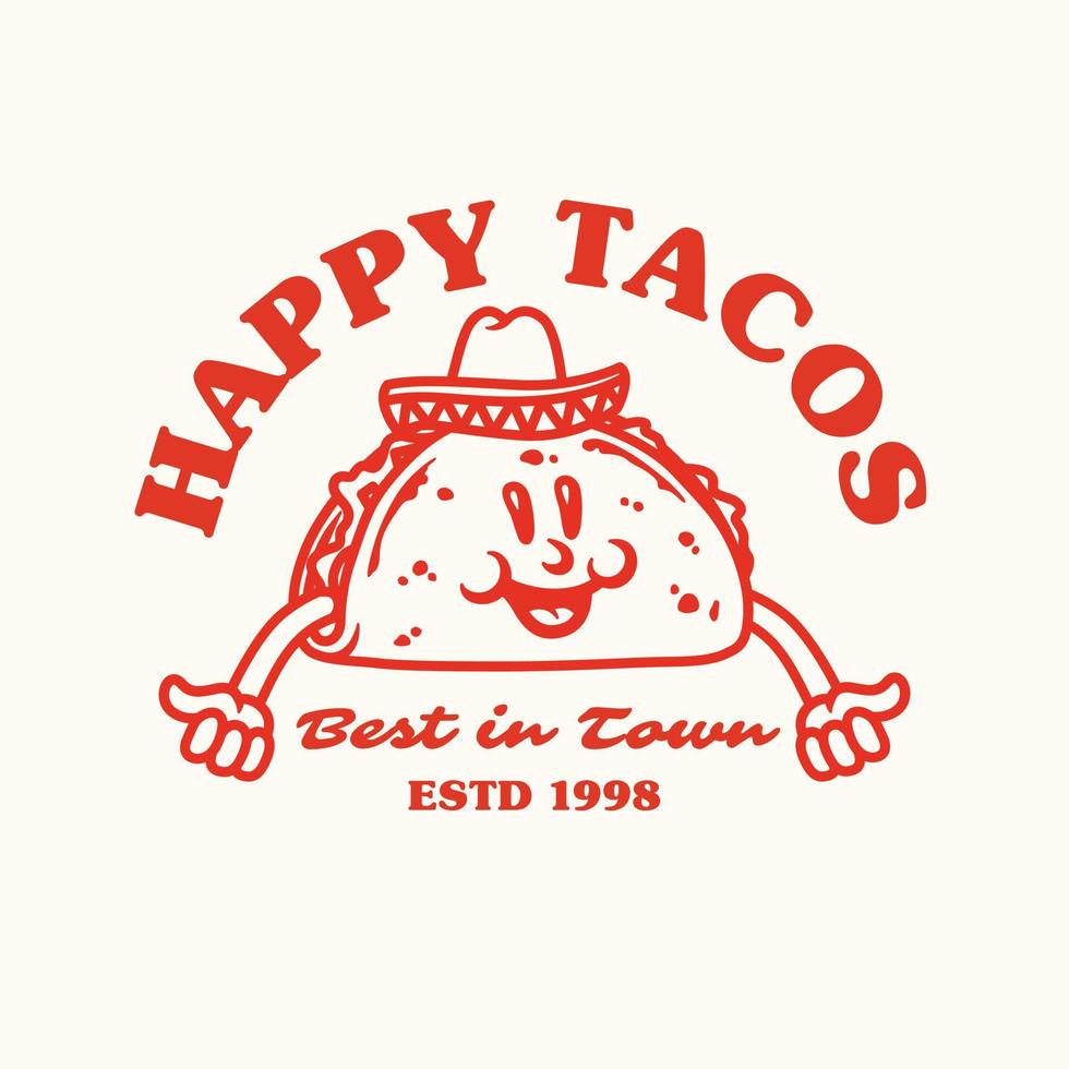 Hand Drawn Happy Tacos Logo Mascot Cartoon vector