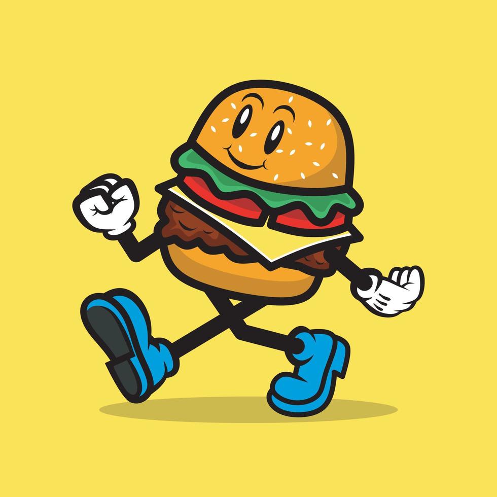 cartoon hamburger mascot logo design vector