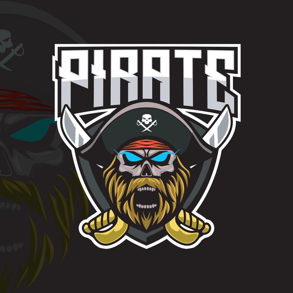 Premium Vector  Pirate vector logo template pirate sport gaming mascot logo  template pirate skull with a sword