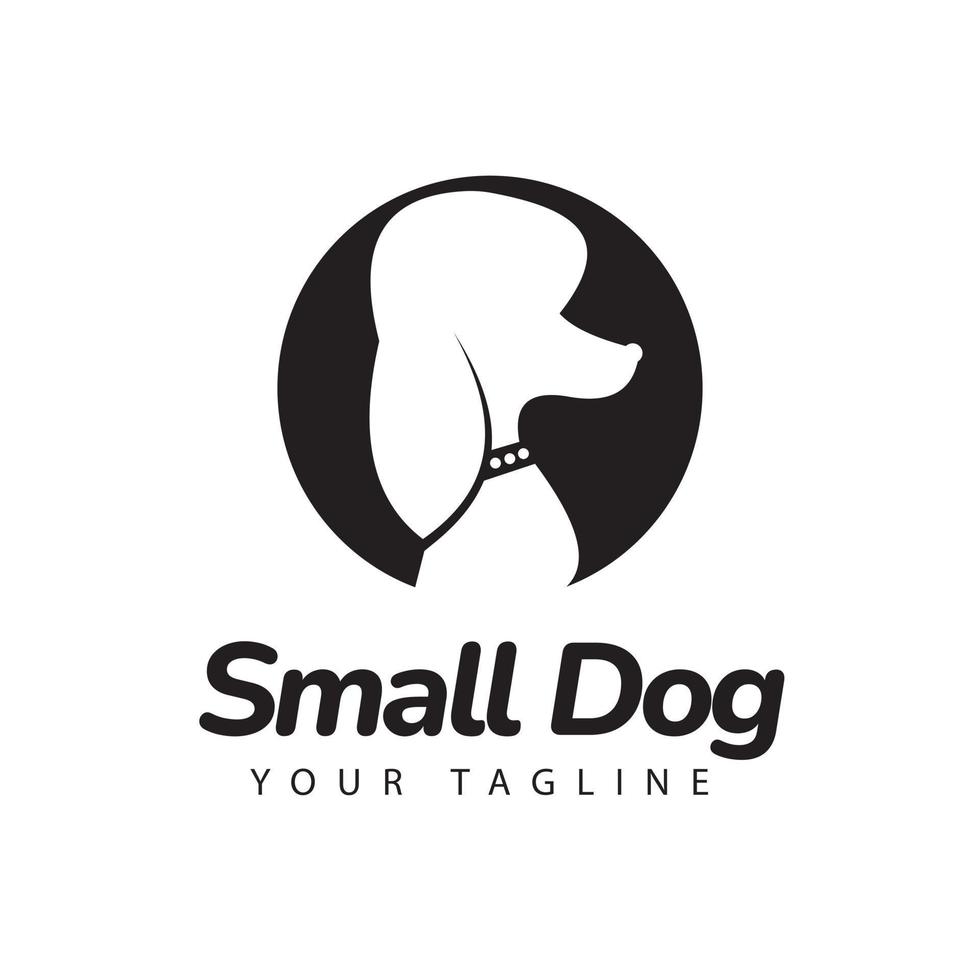 Small dog silhouette design logo, mini poodle facing. Veterinarians, veterinarians. vector