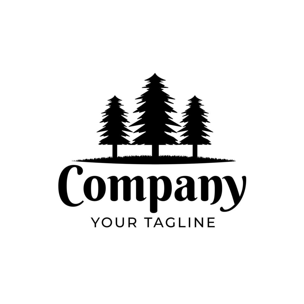 plantilla de logotipo de diseño de ilustración de tres árboles de pino premium y elegante vector