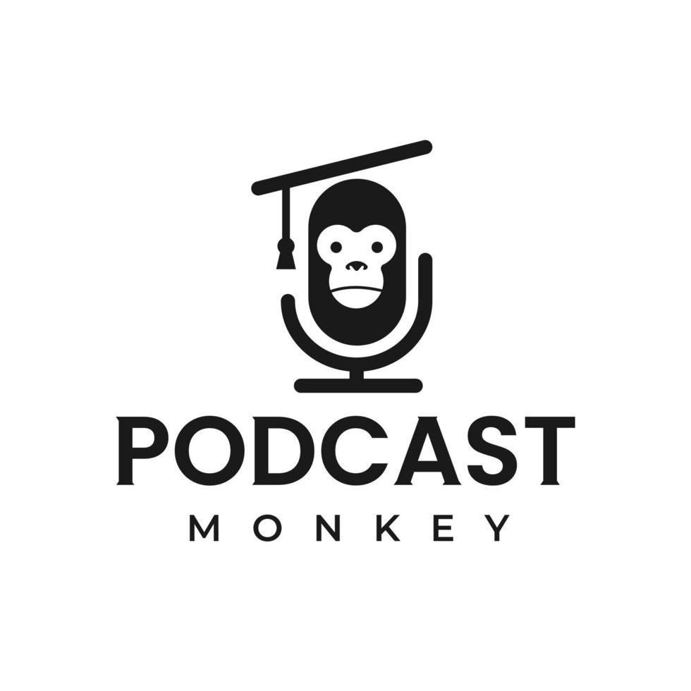 Monkey podcast education simple design logo, vector template