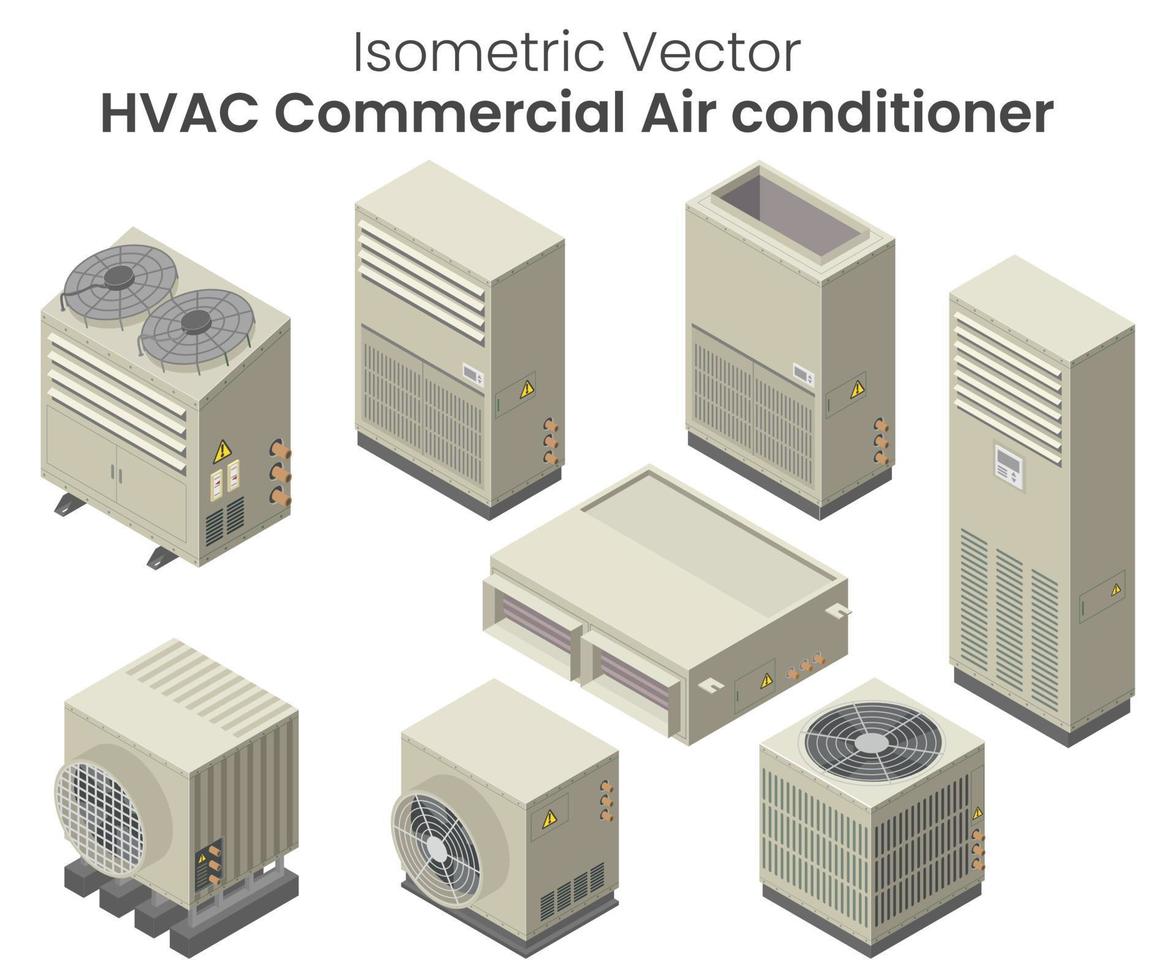 vector isométrico de la unidad de condensación de acondicionadores de aire, enfriador, unidades vrf, acondicionadores de aire para uso comercial o de fábrica, hvac