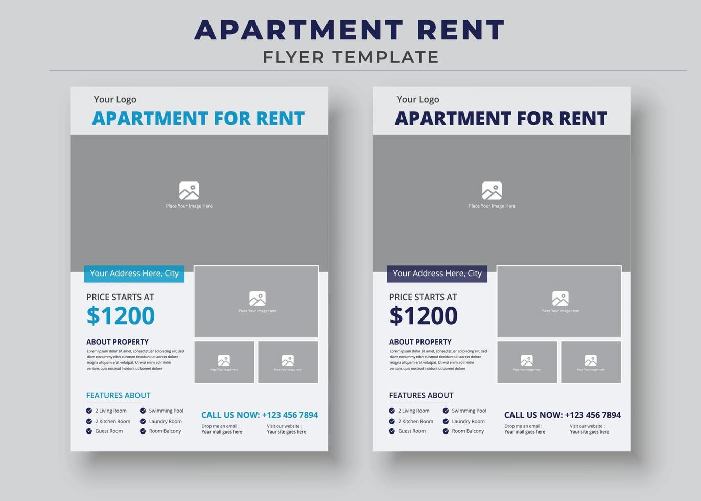 Apartment Rent Flyer Template, Home For Rent Flyer, Real Estate Flyer vector
