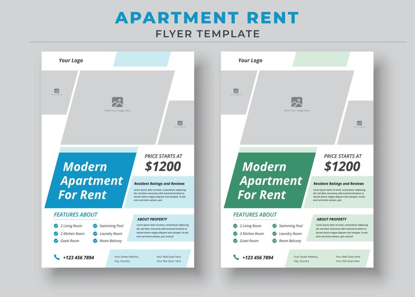 afiche de apartamento moderno en alquiler, plantilla de volante de alquiler de apartamento, volante de alquiler de casa, volante de bienes raíces vector