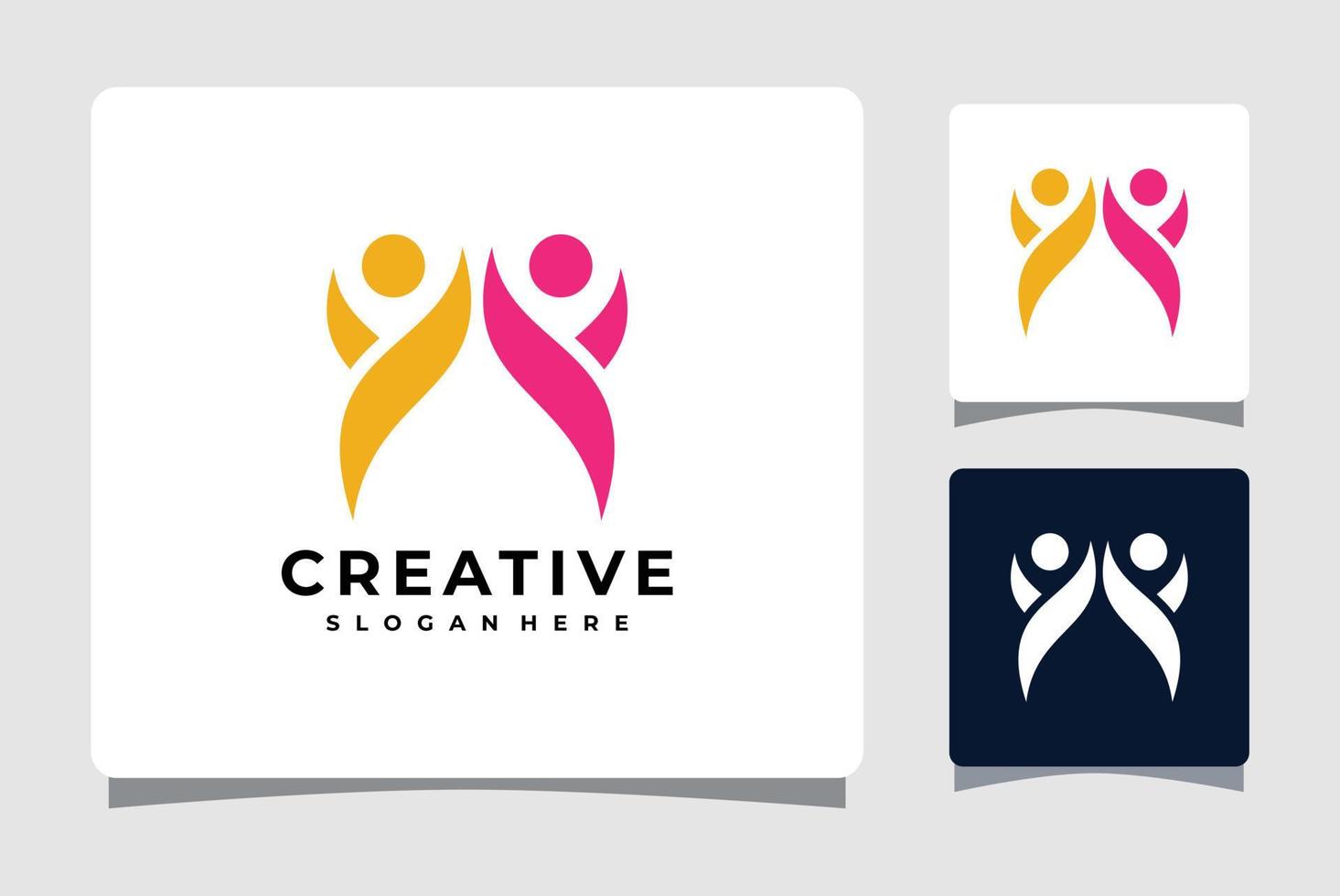 Colorful Abstract Happy People Logo Template With Business Card Design Inspiration vector