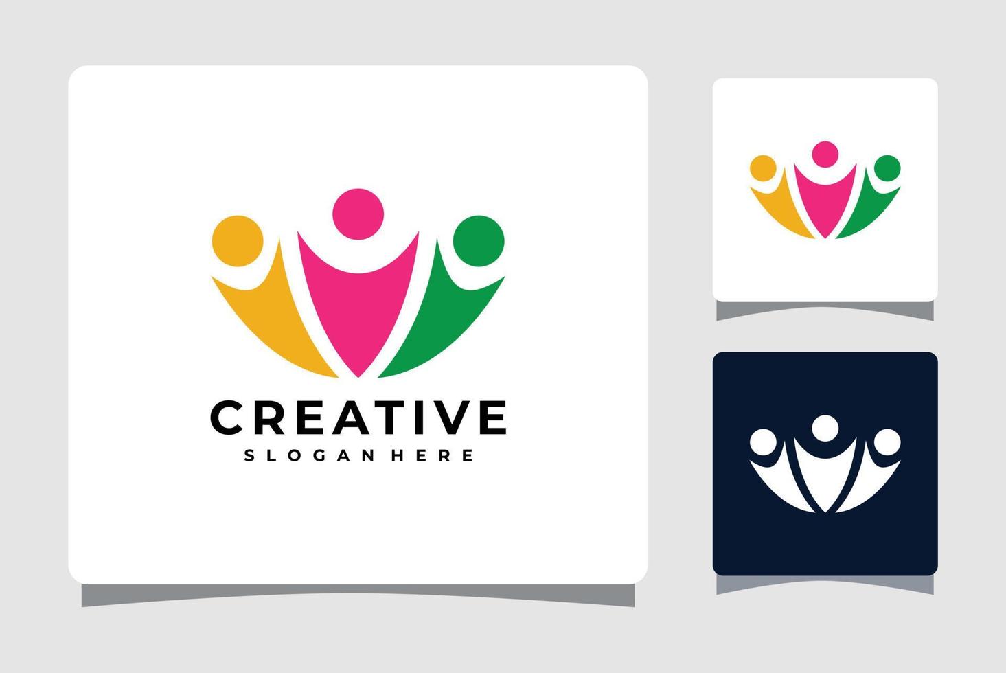 Colorful Abstract Happy People Logo Template With Business Card Design Inspiration vector