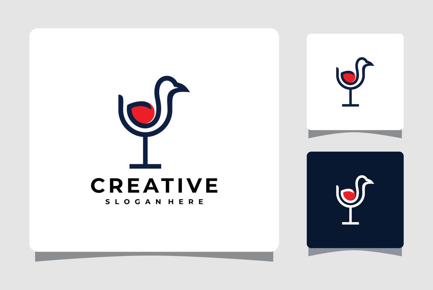 Wine cup and Bird Logo Template Design Inspiration vector