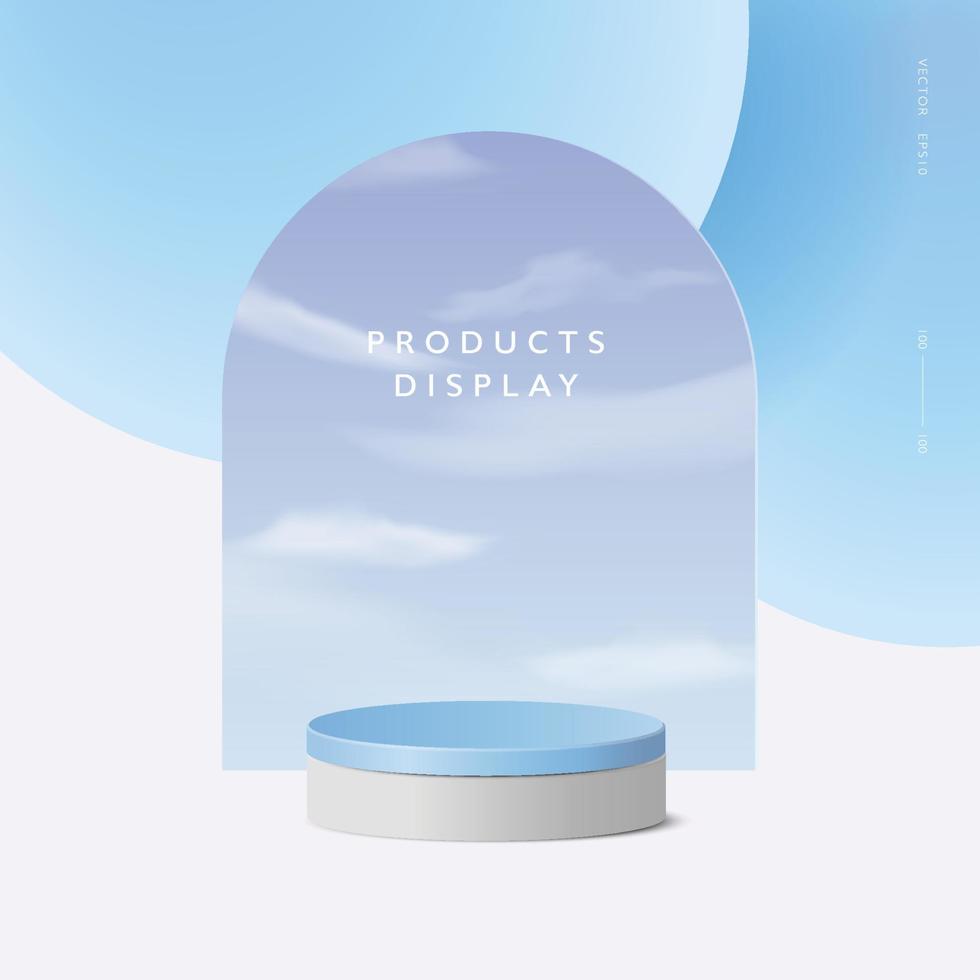 Abstract minimal scene, cylinder podium in blue background for product presentation displays. vector