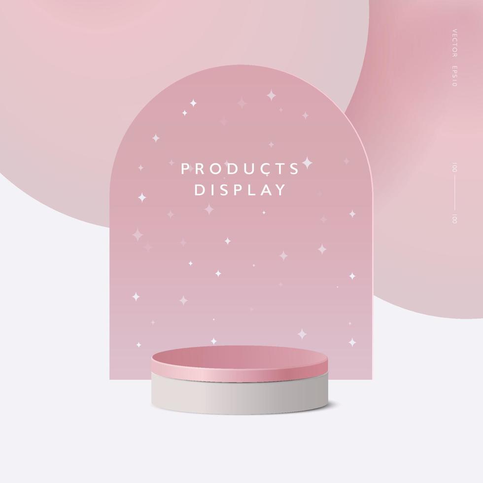 Abstract minimal scene, cylinder podium in pink background for product presentation displays. vector