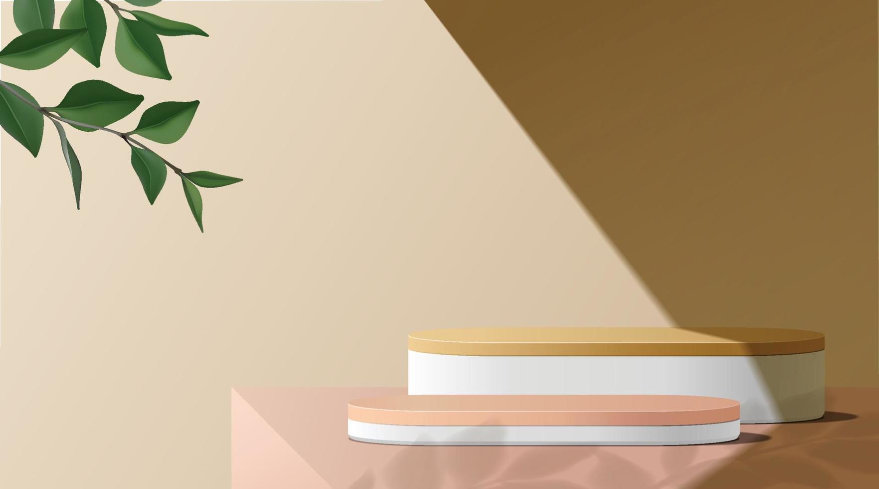 Abstract minimal scene. podium with leaves in clean background for product presentation displays. vector