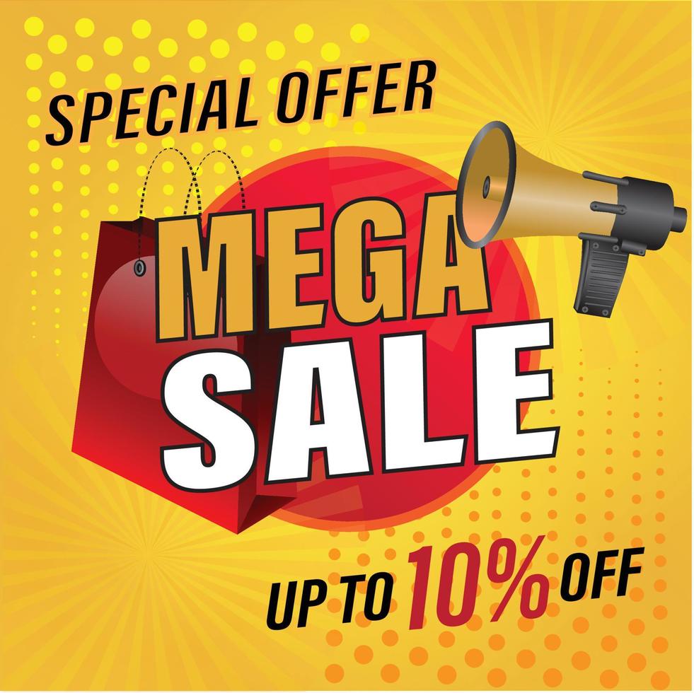 Special offer mega sale banner, up to 10 percentage off. Vector illustration