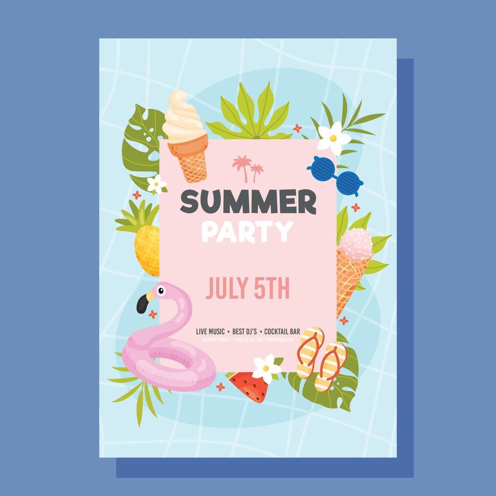 folleto de fiesta en la piscina de verano vector