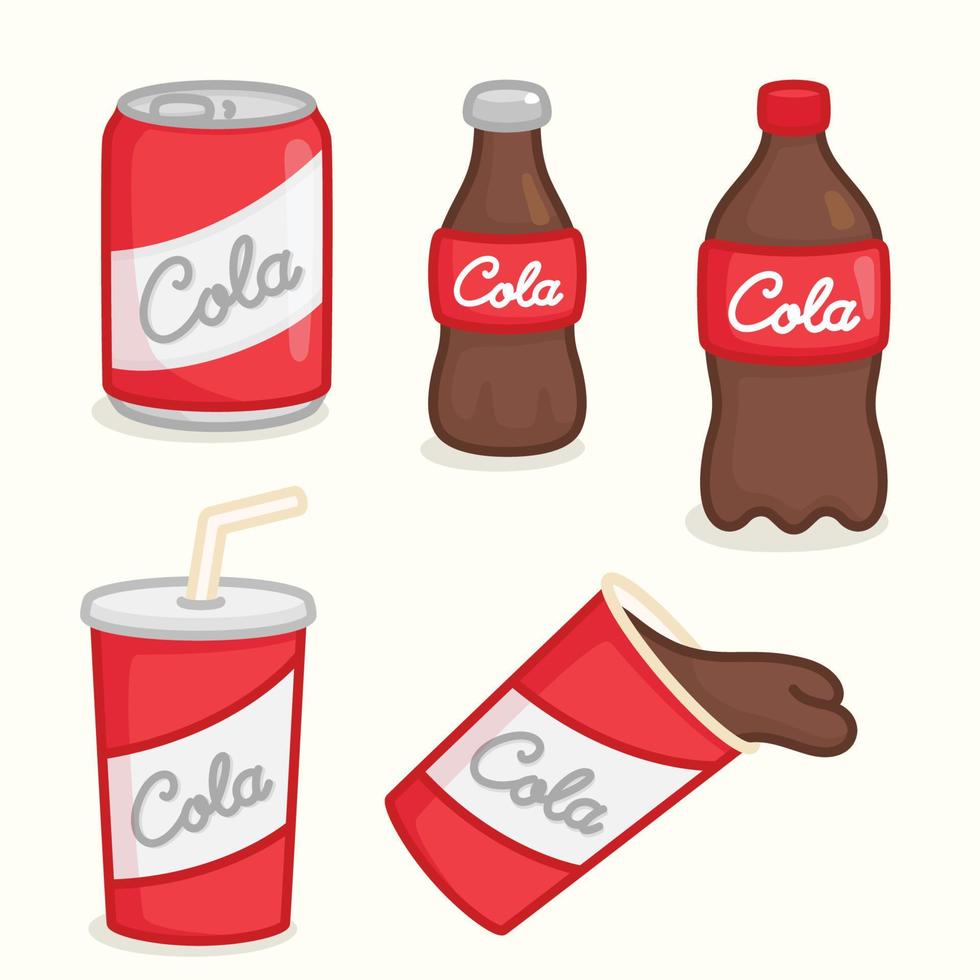 cola de lata de botella y taza kawaii doodle plano vector ilustración icono