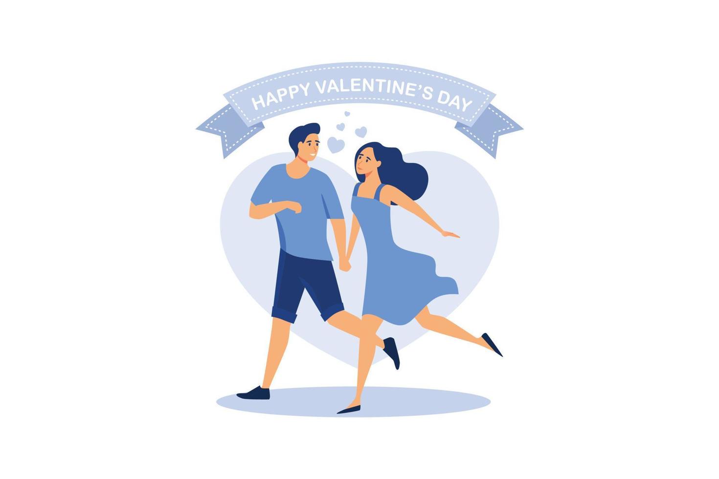 Happy valentine day couple on date. Man give flower woman. Valentine and day, couple and valentines day, happy valentine, couple in love, young couple, love and happy couple, flower and event. vector