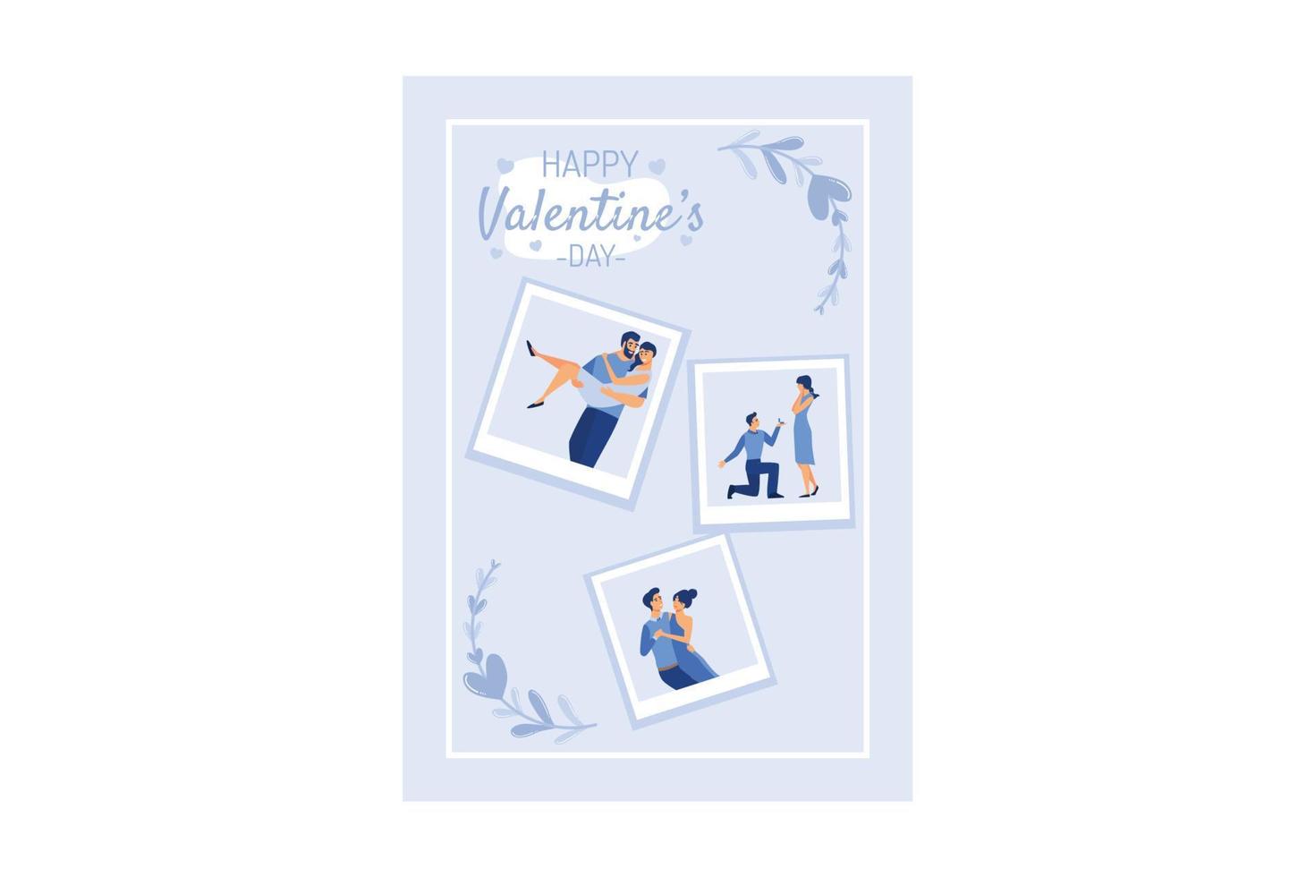 feliz día de san valentín pareja en la cita. el hombre da flores a la mujer. san valentín y día, pareja y día de san valentín, feliz san valentín, pareja enamorada, pareja joven, amor y pareja feliz, flor y evento. vector