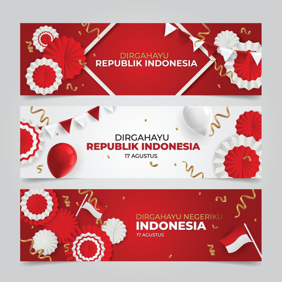 conjunto de banners del día de la independencia de indonesia vector