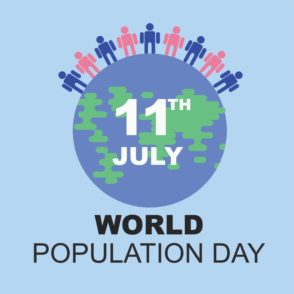 diseño de banner de cartel de vector libre del día mundial de la población 11 de julio ilustración de la tierra con personas en estilo de arte plano editable
