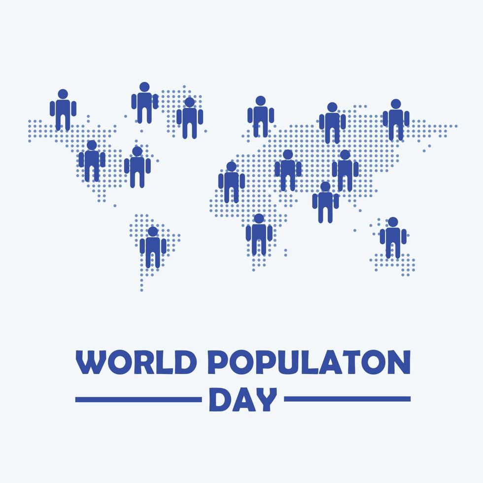 diseño de pancarta de póster del día mundial de la población gratis con ilustración de personas en el fondo del mapa del mundo punteado editable vector