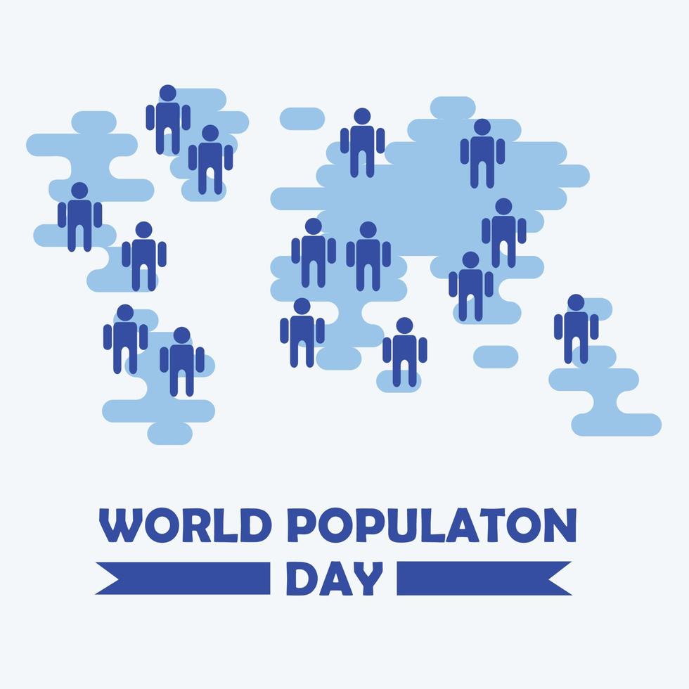 World Population day poster banner vector flat design with illustration of  simple world map and people around the world free download editable