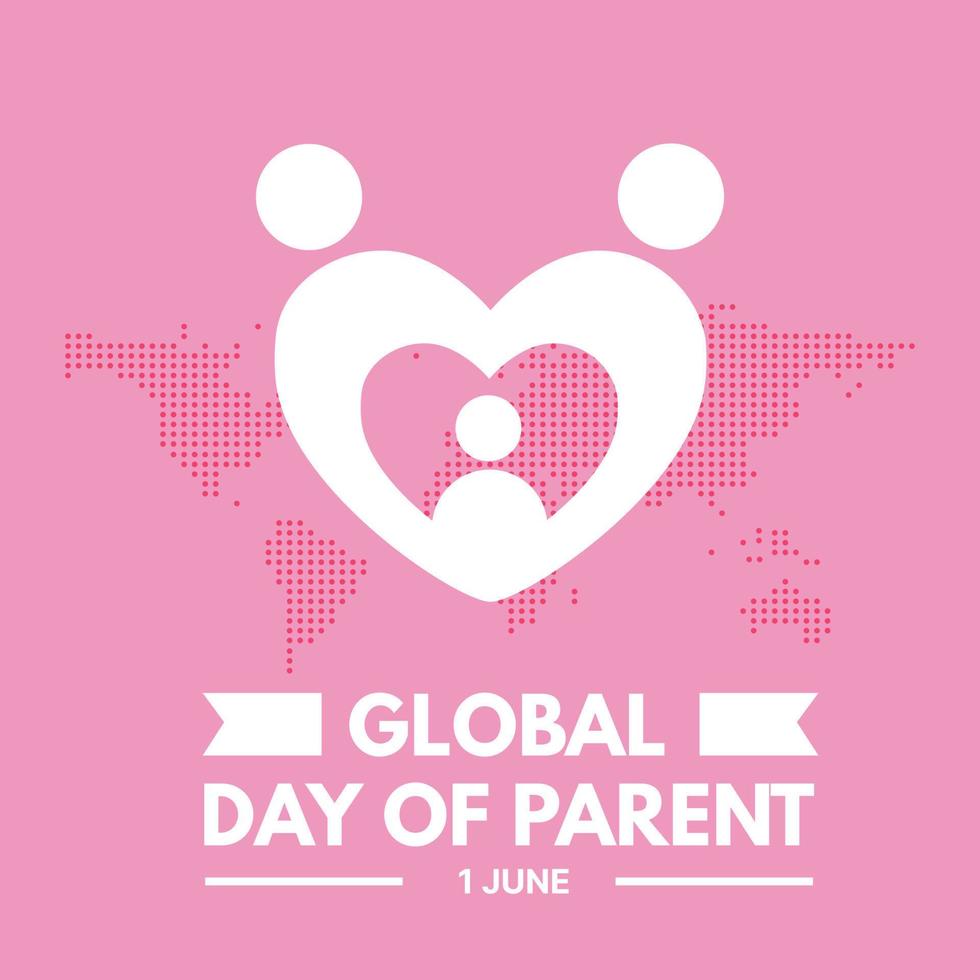 Global Day of Parent day free banner poster vector design in flat style 1 june  with illustration of parent hug children in love shape background of world map isolated editable for use