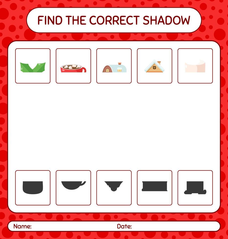 encuentra el juego de sombras correcto con el icono de navidad. hoja de trabajo para niños en edad preescolar, hoja de actividades para niños vector