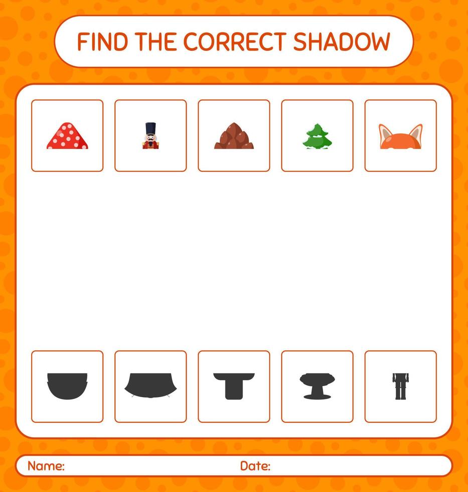 Find the correct shadows game with christmas icon. worksheet for preschool kids, kids activity sheet vector