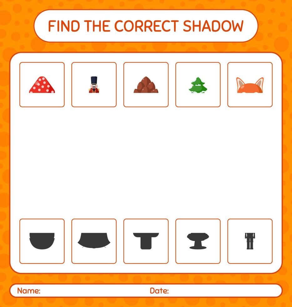 encuentra el juego de sombras correcto con el icono de navidad. hoja de trabajo para niños en edad preescolar, hoja de actividades para niños vector